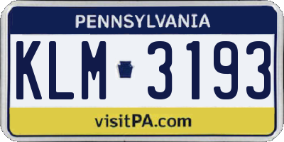 PA license plate KLM3193