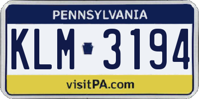 PA license plate KLM3194