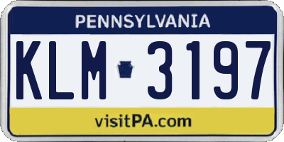 PA license plate KLM3197