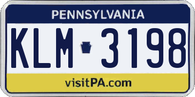 PA license plate KLM3198