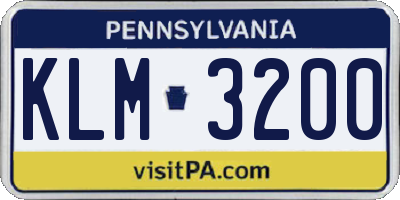 PA license plate KLM3200
