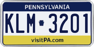 PA license plate KLM3201