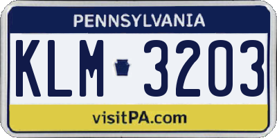 PA license plate KLM3203