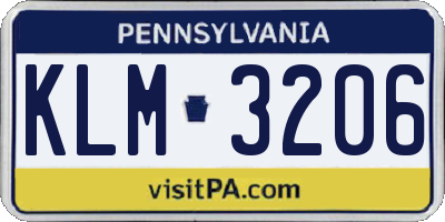 PA license plate KLM3206