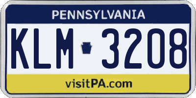 PA license plate KLM3208