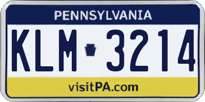 PA license plate KLM3214