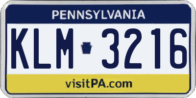 PA license plate KLM3216