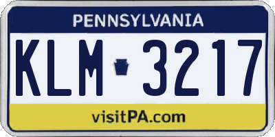 PA license plate KLM3217