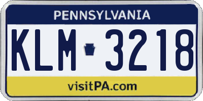 PA license plate KLM3218