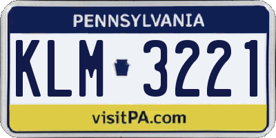 PA license plate KLM3221