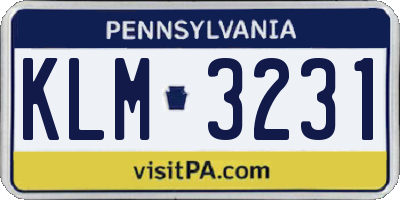 PA license plate KLM3231