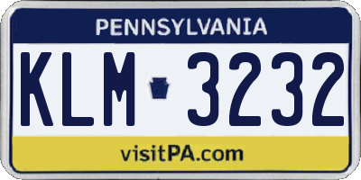 PA license plate KLM3232