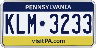 PA license plate KLM3233
