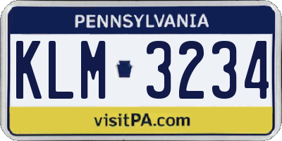 PA license plate KLM3234