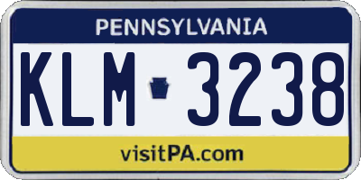 PA license plate KLM3238