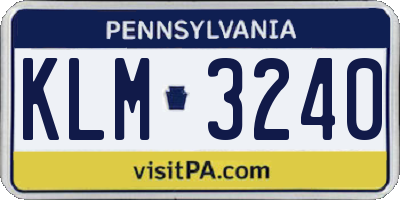 PA license plate KLM3240