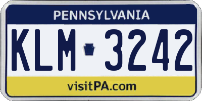 PA license plate KLM3242