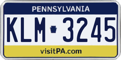 PA license plate KLM3245