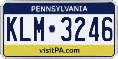 PA license plate KLM3246