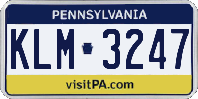 PA license plate KLM3247