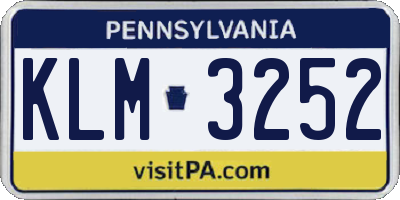 PA license plate KLM3252