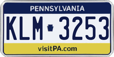PA license plate KLM3253