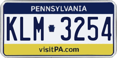 PA license plate KLM3254