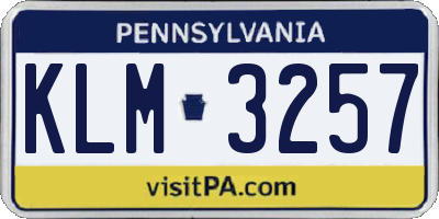 PA license plate KLM3257