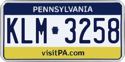 PA license plate KLM3258