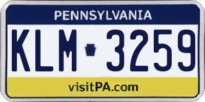 PA license plate KLM3259
