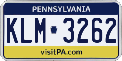 PA license plate KLM3262