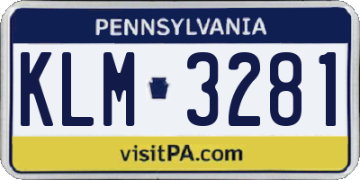 PA license plate KLM3281