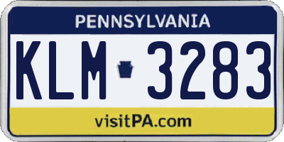 PA license plate KLM3283