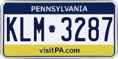 PA license plate KLM3287
