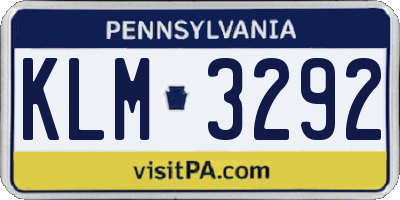 PA license plate KLM3292