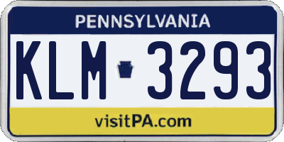 PA license plate KLM3293
