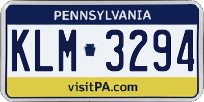 PA license plate KLM3294
