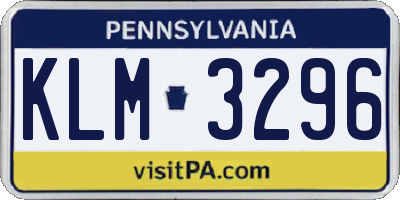 PA license plate KLM3296