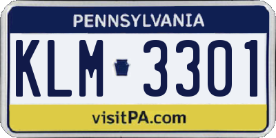 PA license plate KLM3301
