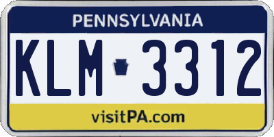 PA license plate KLM3312