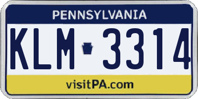 PA license plate KLM3314