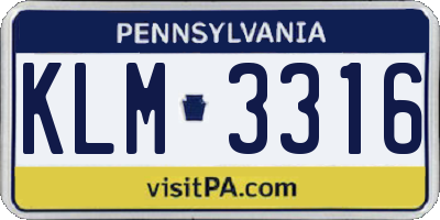 PA license plate KLM3316