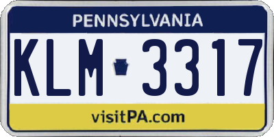 PA license plate KLM3317