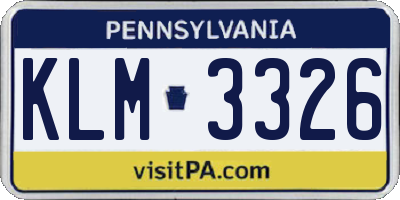 PA license plate KLM3326