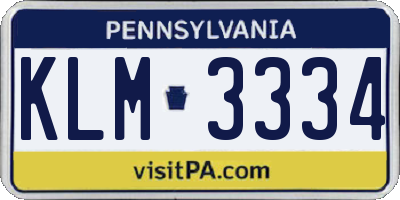 PA license plate KLM3334