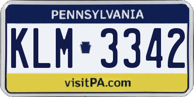 PA license plate KLM3342