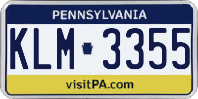 PA license plate KLM3355