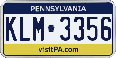 PA license plate KLM3356
