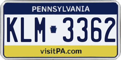 PA license plate KLM3362