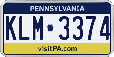 PA license plate KLM3374